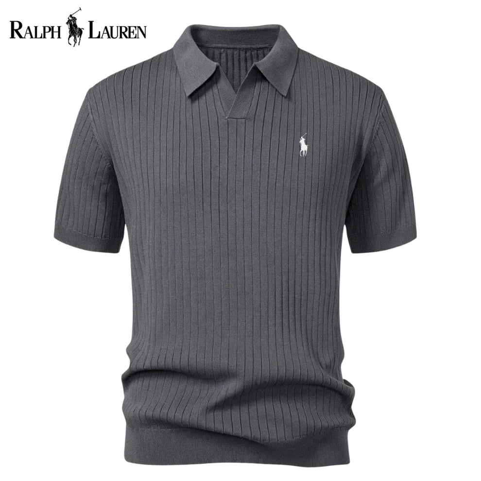 Polo de punto con cuello en V a rayas RL™