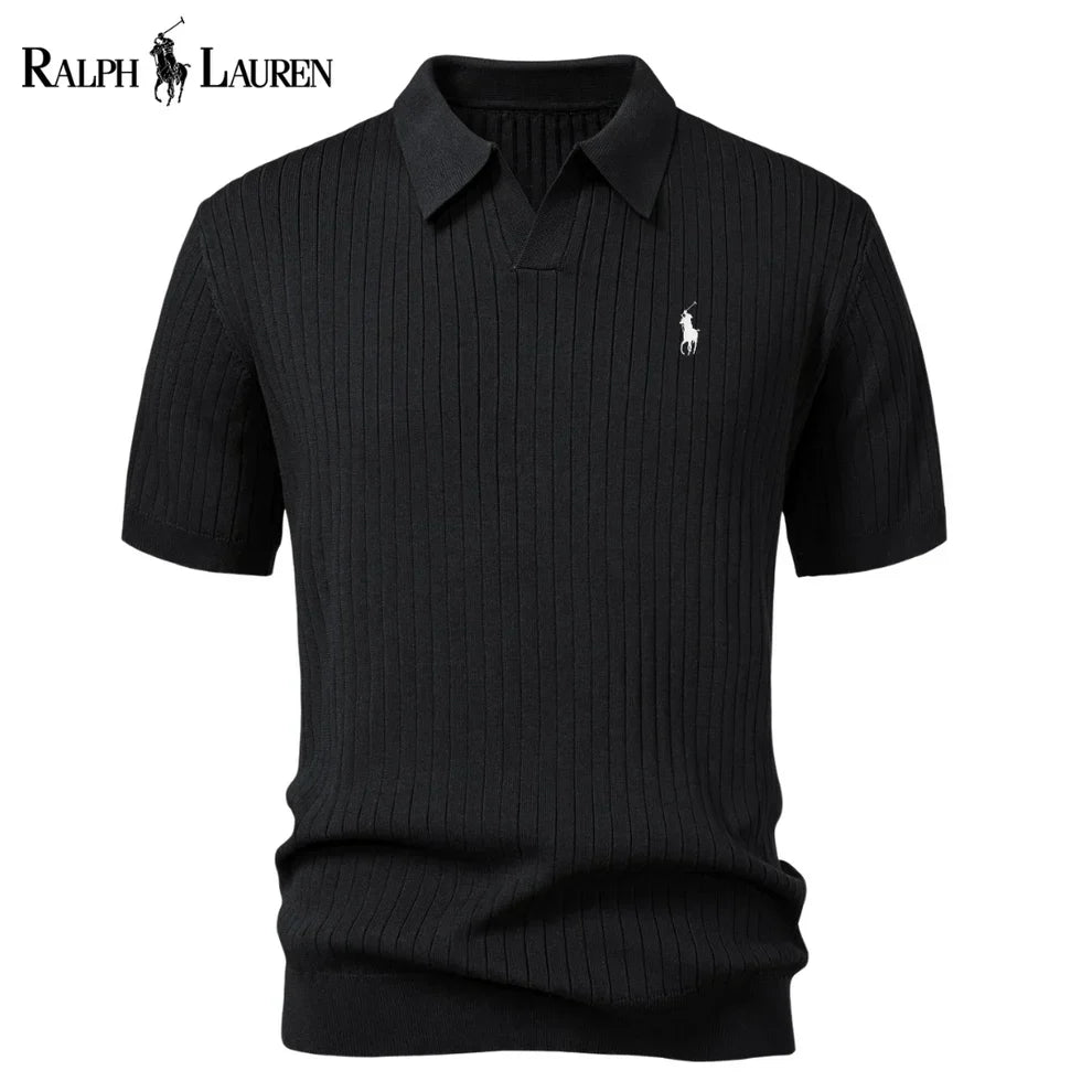 Polo de punto con cuello en V a rayas RL™