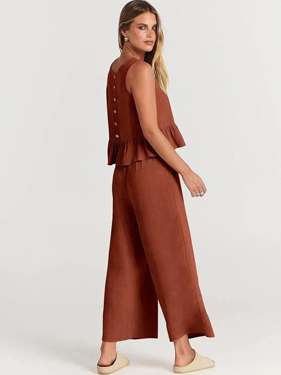 Conjunto de dos piezas con volantes para mujer