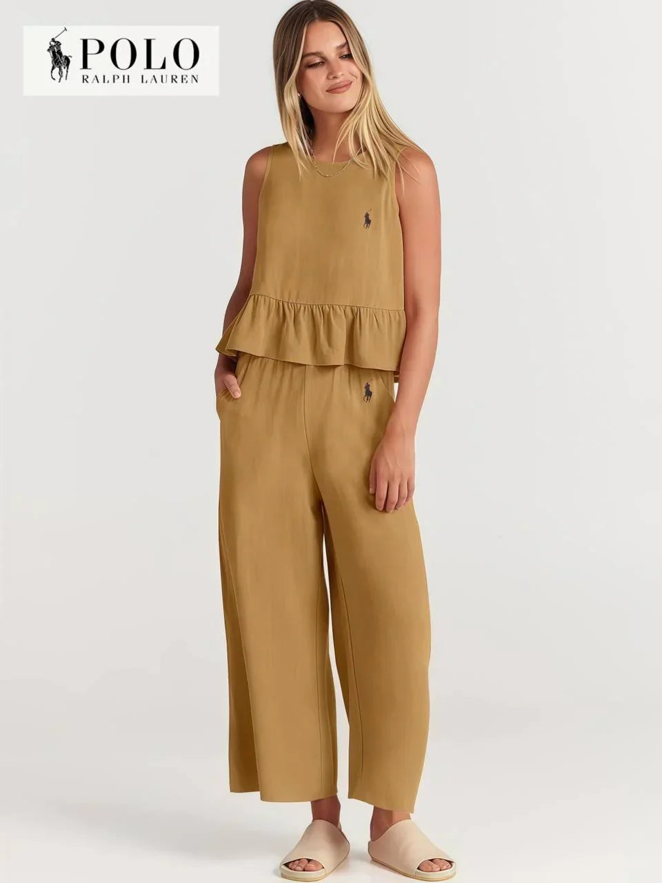 Conjunto de dos piezas con volantes para mujer