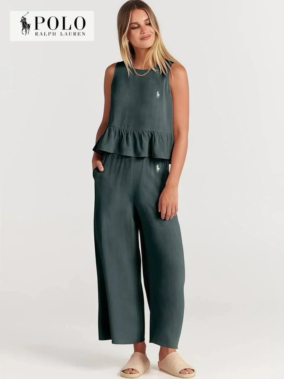 Conjunto de dos piezas con volantes para mujer