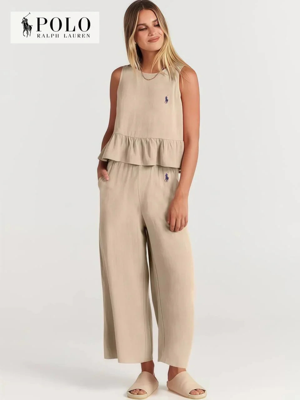 Conjunto de dos piezas con volantes para mujer