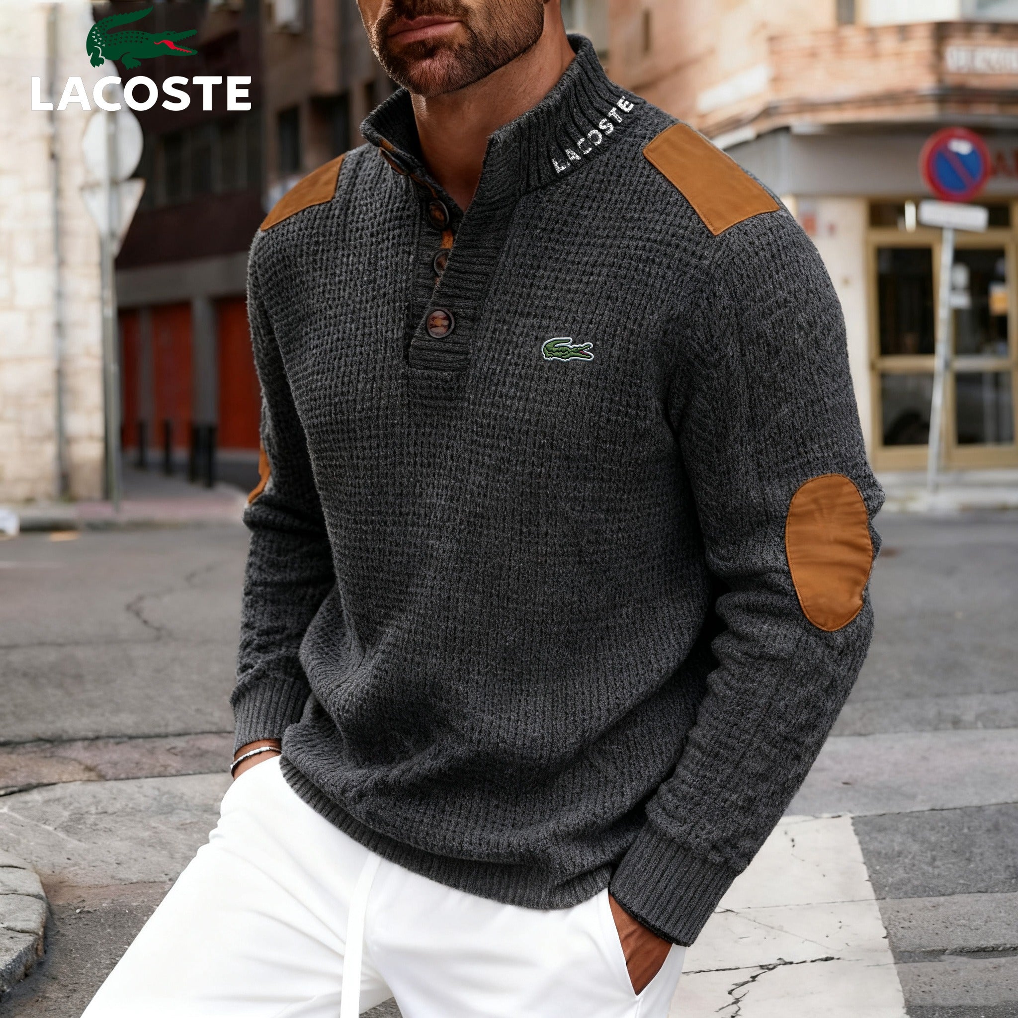 Suéter de punto para hombre LC con cuello abotonado